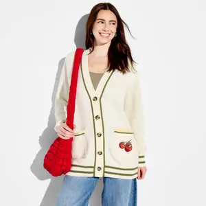 Women's Tomato Graphic Cardigan Sweater - Cream XS
