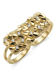 14k Vintage Style Two-Finger Ring for Women, Statement Ring, Beautiful Rings, Diamond Accent, Perfect for Valentine's Day, Dates, Daily Wear