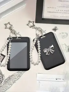 Black Card Holder With Star Pendant, Bag Ornament, Keychain, Badge Decoration, Can Hold Id Card, Bus Card, Subway Card, Photo, Residential Card, Access Card Protective Cover, Can Be Used Daily, Decorated, Or Given As A Gift