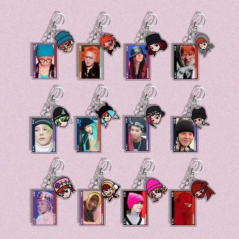 2pcs/set Kpop BIGBANG G-DRAGON Cartoon Accessory Cute Acrylic Keychains Bag Pendents Fans Gifts Colelction