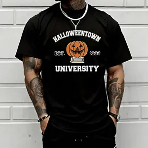 Men's Halloween Town University Est. 1998 Pumpkin Graphic T-Shirt, retro Halloween movie-inspired tee, casual crew neck, perfect for the spooky season, fans, and everyday outfits. tiktokshopspringglowup
