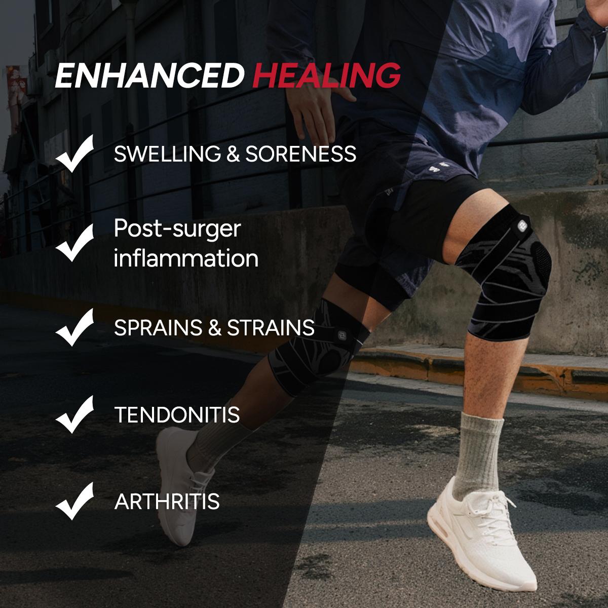 Nebility Mens Adjustable Compression Knee Brace with 360° Seamless Breathable Support, Non-Slip Design, Shock-Absorbing Pad, Elastic 4-Way Stretch Knit for Running, Hiking, Fitness and Knee Protection