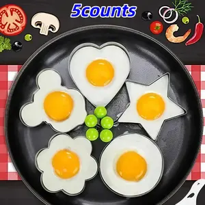 5-Piece Non-Stick Egg Ring Molds Shaped Set, Durable Silicone Pancake Rings & Fried Eggs Mold Tools, Kitchen Cooking Accessories, Egg Utensils