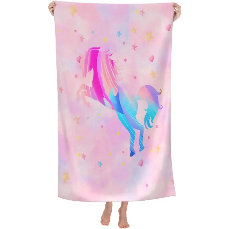 Girls' Unicorn Beach Towel, Personalized Kids Towel, Superfine Fiber, Quick-Dry Pool Towel, Beach Accessories, Holiday Gift
