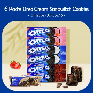 Oreo Cream Sandwitch Cookies, Strawberry Chocolate Original , 3.53oz/Pack - [6Packs/One Pack] Oreo Strawberry Chocolate White Creme Sandwich Cookies Crackers 3 Flavors Biscuits