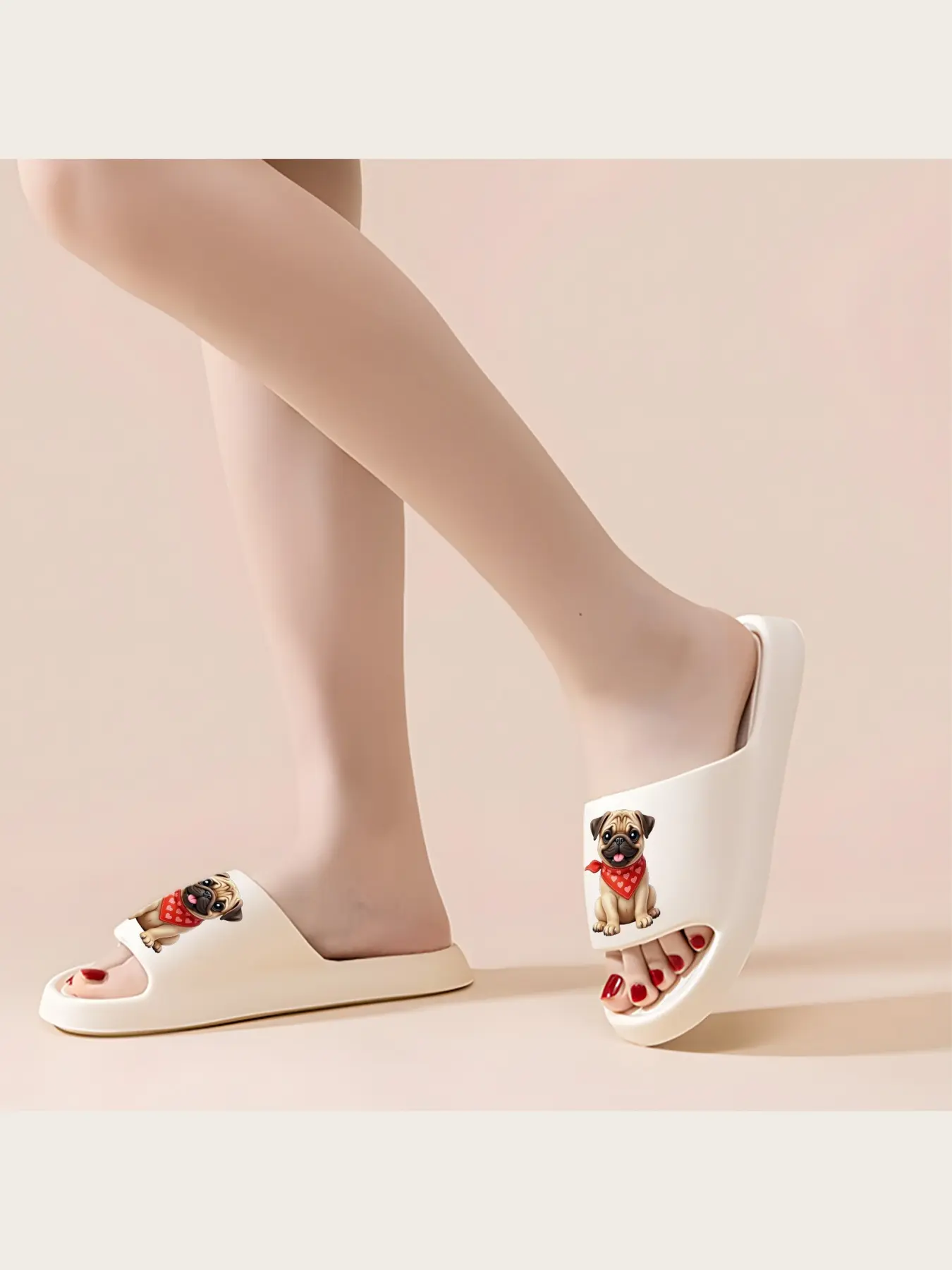 Adorable Pug Dog Slippers with Red Heart Bandana Print Comfortable Soft Sole Home Indoor Shoes for Women Men Kids Cute Animal Puppy Themed Footwear Non-Slip Warm Winter Slippers
