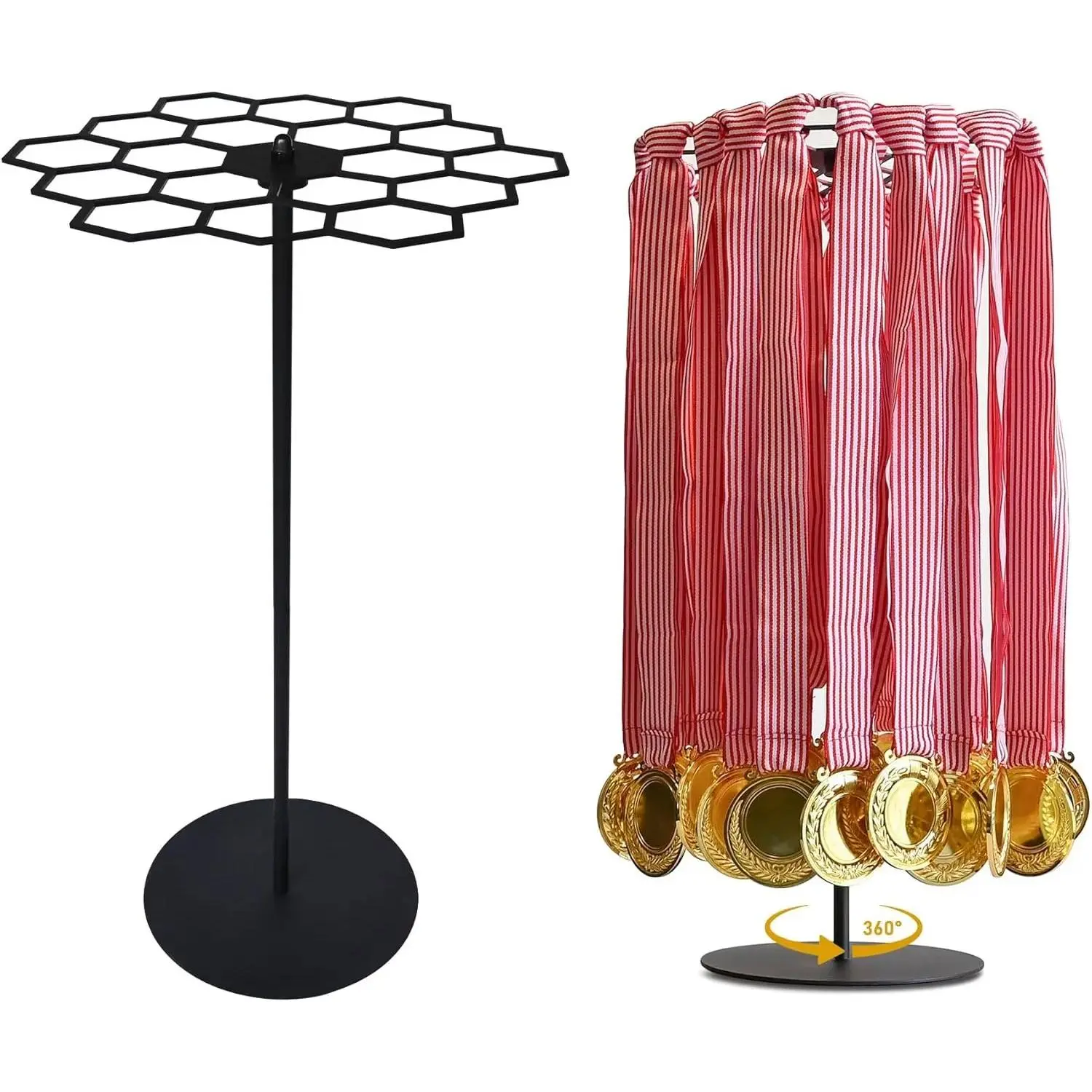 Rotatable Medal Hangers Display, Tabletop Medal Holder Rack Over 45+ Medals Capacity, Ideal for Sports Marathon Races Runners, Cheer, Gymnastics, Soccer, Softball - Easy Hanging Metal Organiser Gift