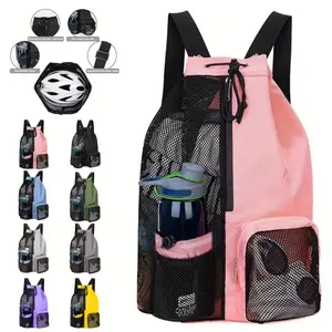 Mesh Drawstring Swimming Backpack with Dry Wet Separation Bag, Multifunctional Beach Backpack for Swim Gym Sports Equipment Storage