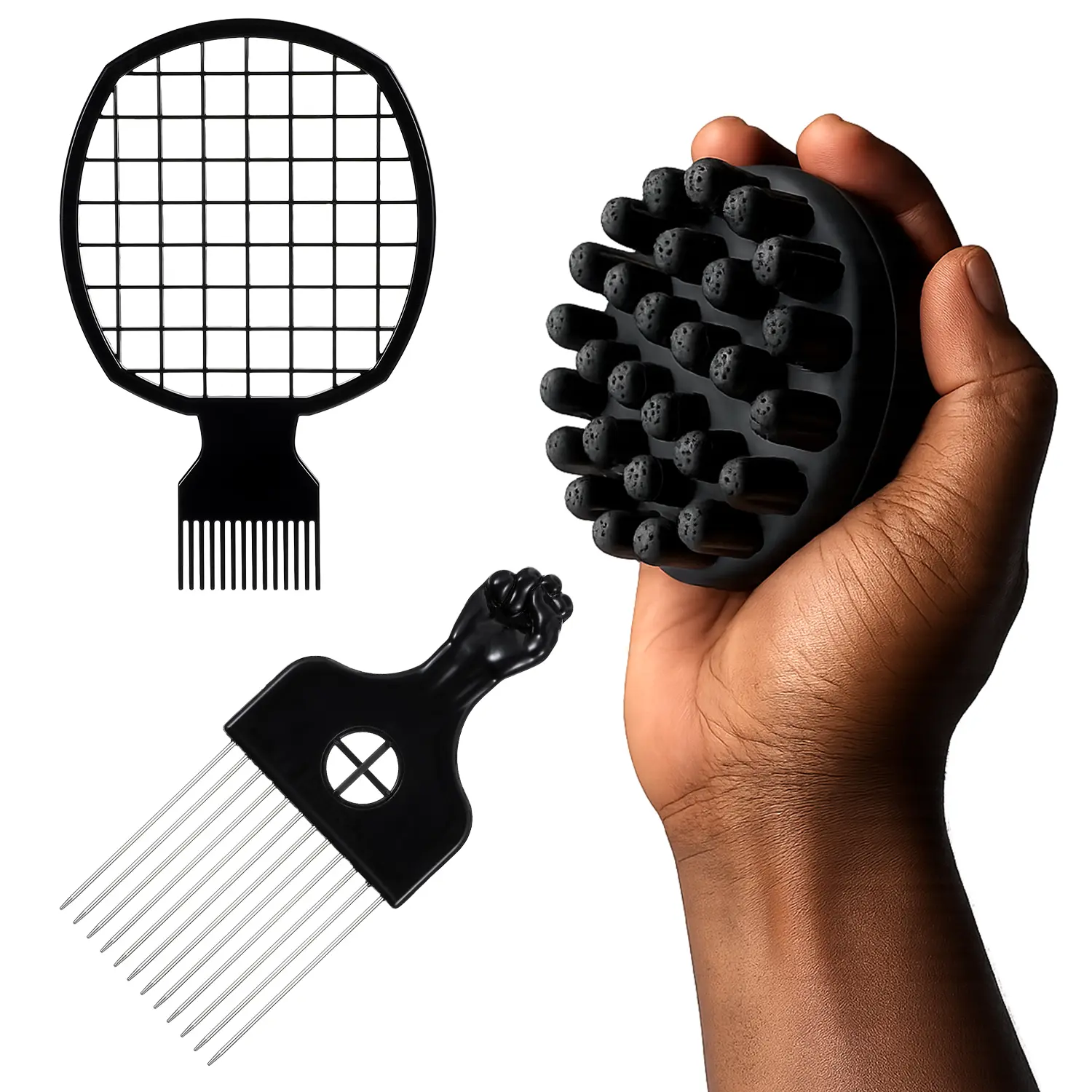 afro curl Portable 3-Piece Freeform Curl Brush Kit, Silicone Twist Brush with Afro Pick and Mesh Comb for Starter Locs, Coily Hair and Dreads