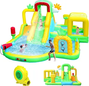 JOYMOR Inflatable Water Slide for Kids,Fruit Tropical Watermelon & Pineapple Theme Inflatable Water Park with Shaded Splash Pool, Dual Slides & Games Backyard Summer Fun for Ages 3-8