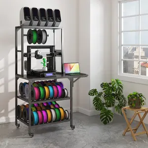 3D Printer Stand, Heavy Duty 3D Printer Table Stand with Filament Storage Rack, T-Shaped Spools Holder Rack with Wheels,3D Printer Workbench for 3D Printing Studio, Home Office Workshop Metal Organiser Shelf Accessory