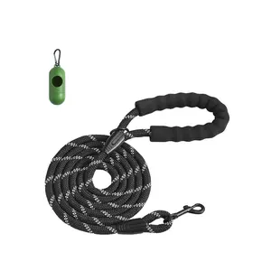 VEVOR Rope Dog Leash, 6ft Heavy Duty Dog Leash with Comfortable Padded Handle, Strong Nylon Thick Leash with Reflective Threads, Dog walking and Training Leash, for Medium Large Dogs (1/2 in, Black)