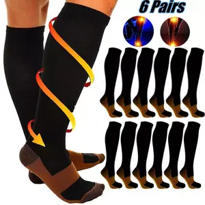 6 Pairs Copper Compression Socks 20-30mmHg Graduated Support Men's Women's XXL Slouchsocks