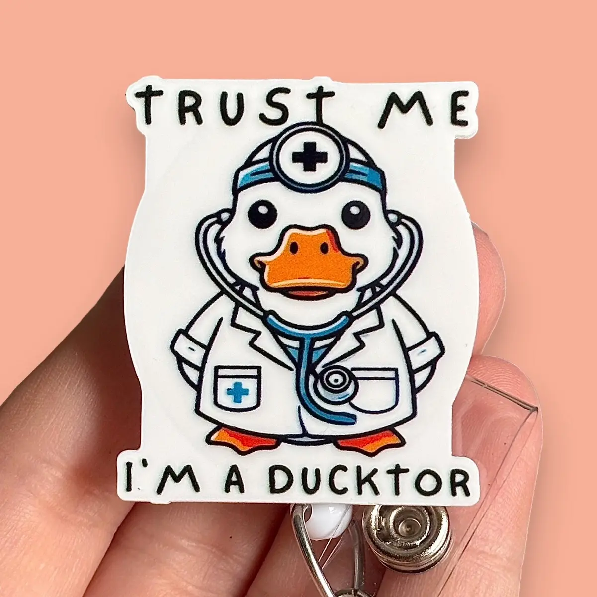 Glitter My Badge Silly docotor badge reel for doctors hospital workers. Badge clip Badge pull - Retractable swivel clip with a 360 rotation. Great gift for coworker.