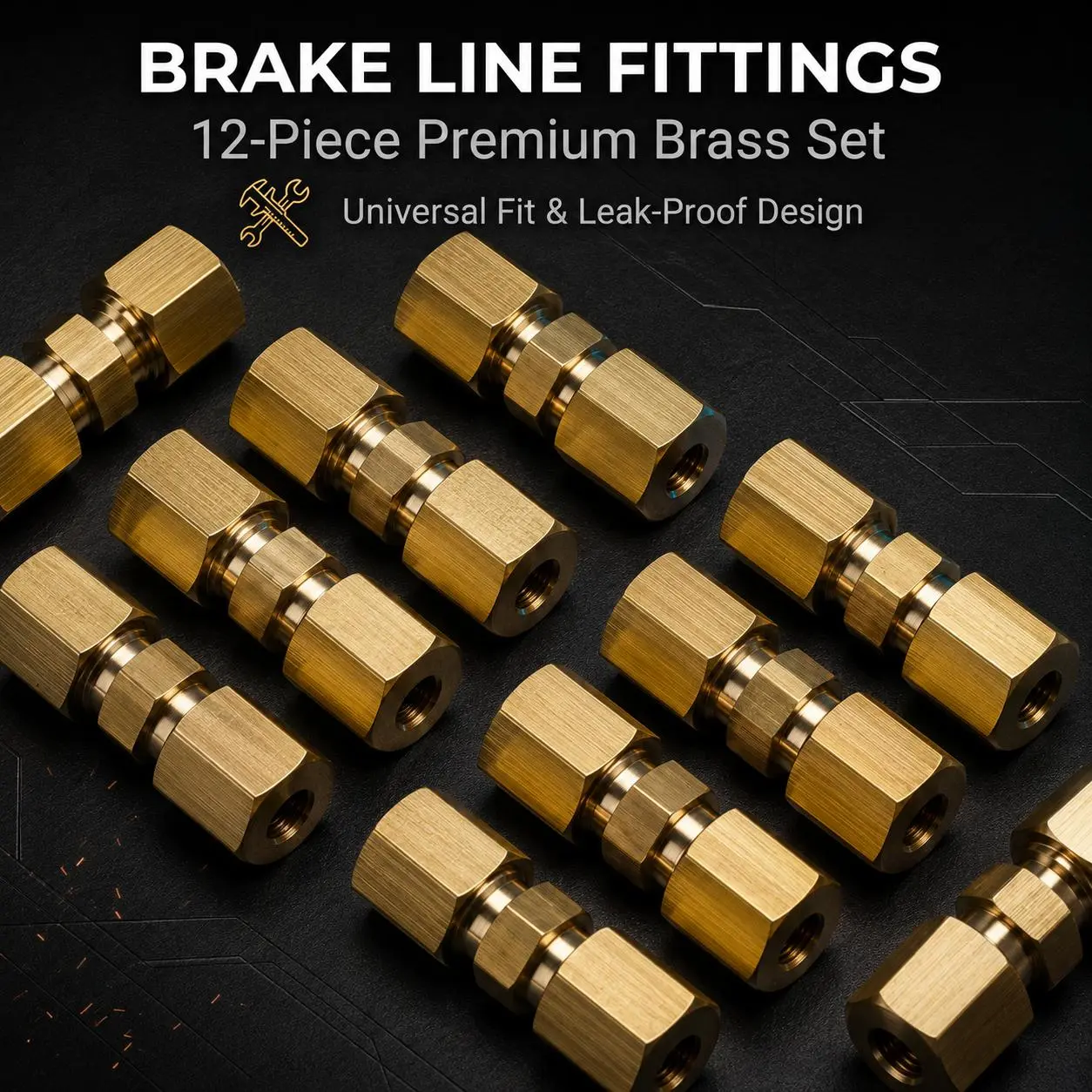 10 Pack of 1/4 or 3/16-Inch OD Brake Line Fittings kit with Hose clamps and screws Compression Union Brass Compression Fitting