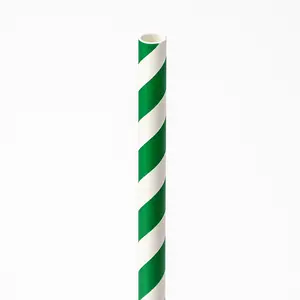 Green and White Striped Paper Straws