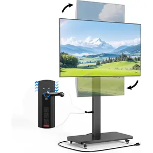 Mobile TV Stand Cart with Power Outlet, Height Adjustable Stepless Lift, 90 Degree Rotation Portrait to Landscape, Rolling with Wheels for 32-75inch TVs up to 110lbs, Black