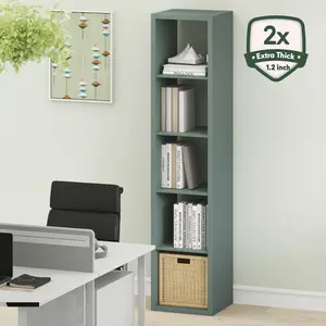 CUBICLE Bookcase, 5-Cube Vertical Thick Frame Bookshelf, Reversible Open Back Bookcase, 14.6 x 15.9 x 72, for Living Room Bedroom Home Office, Sage Green