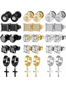 Men's Street Style Rhinestones Decor Stud & Cross Design Hoop Earrings, Studded Cross Earrings, Fashion Jewelry for Party, Daily Clothing Decor, Trendy All-match & Exquisite Jewelry for Birthday Gift