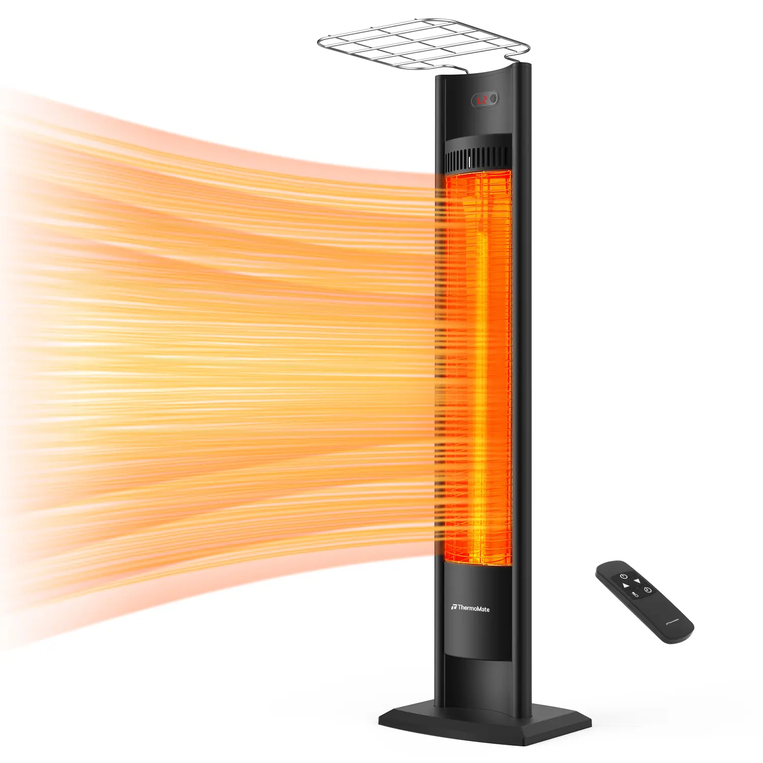 ThermoMate 1500W Adjustable Heating Portable Tower Infrared Heater, 38.5" IP55 Rated Space Radiant Unit with Remote, Timer, Tip-over Protection for Backyard, Garage, 120V Plug & Go