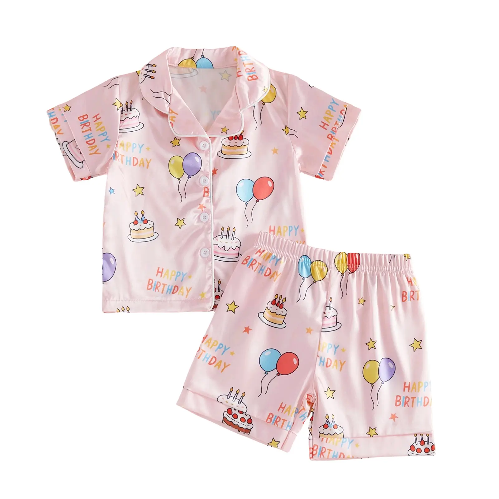 Meihuida Birthday Girl Pajamas Silk Stain Pjs Shirt Tops+Shorts 2Piece Set Birthday Toddler Kids Little Girl Nightgown Gift