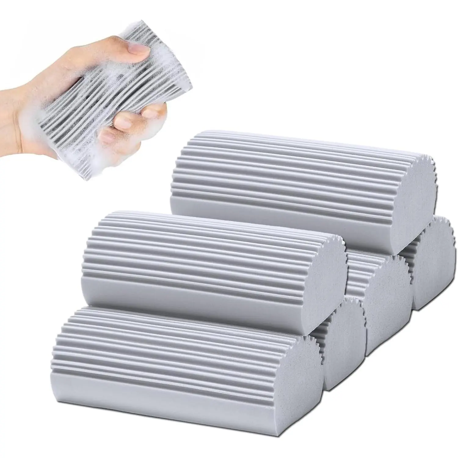 6-Pack Damp Clean Duster Sponge,Magic Sponge Eraser for Housekeeping,Reusable Cleaning Sponge for Blinds, Dish,Mirrors,Glass, Baseboards,Window Track Grooves and Car (Grey)