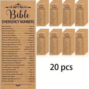 1 Set of 20 pcs Bible Emergency Number Bookmarks Christian Gifts Religious Bible Verses Bookmarks Church Welcome Gifts Sunday School Prize Gifts Brown Book Page Markers