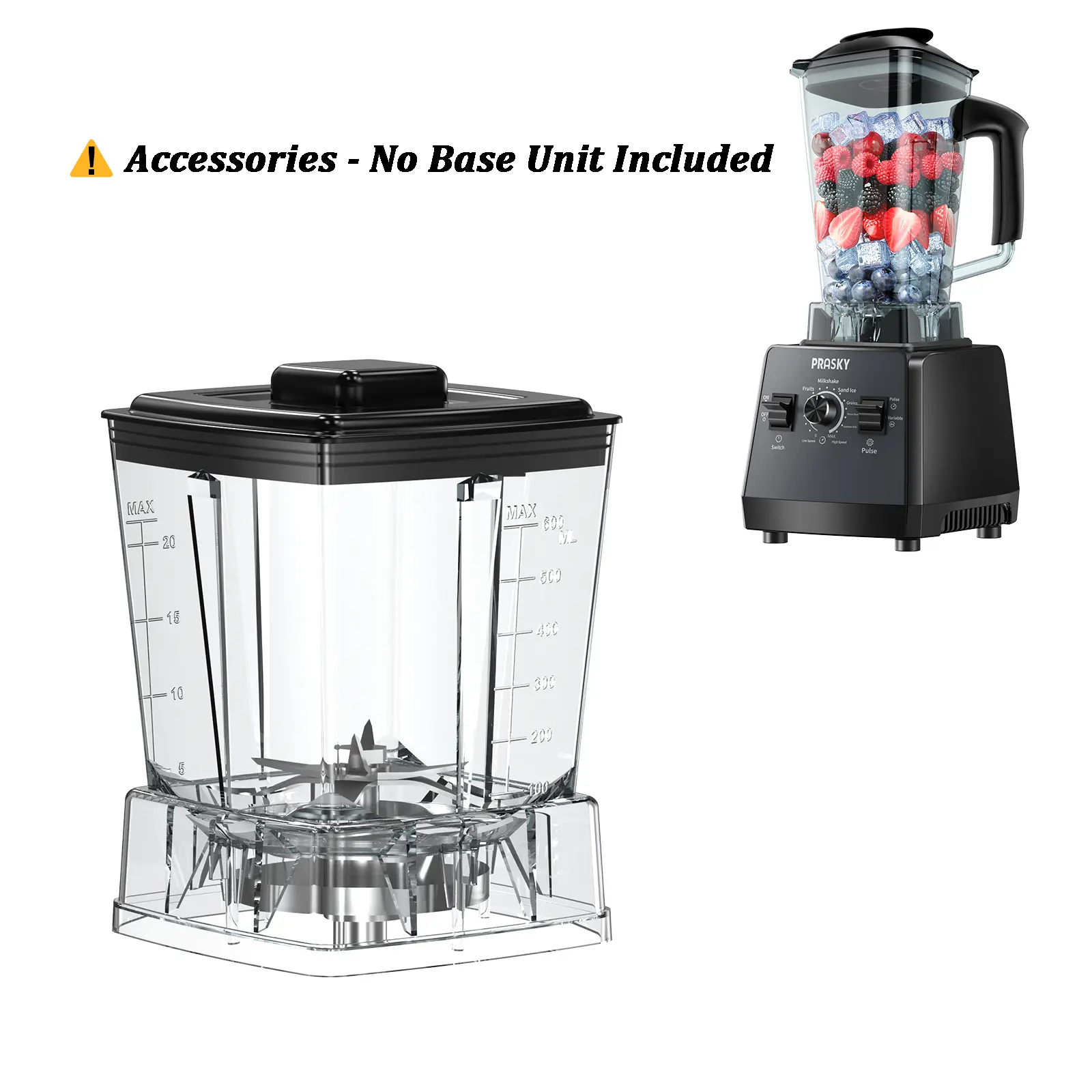 Accessories - PRASKY Professional Blender Cup Accessories - Dry Grinder & Liquid Blender Containers, BPA Free for Coffee/Spices/Smoothies