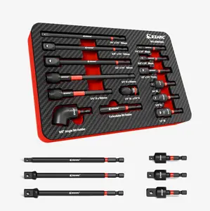 EZARC 14PC Impact Socket Adapter Set, 1/4",3/8",1/2" Square Drive Socket Adapter,Quick-Release & Magnetic Drill Bit Extension,Swivel & Right Angle Drill Attachments for Power Drill & Impact Driver