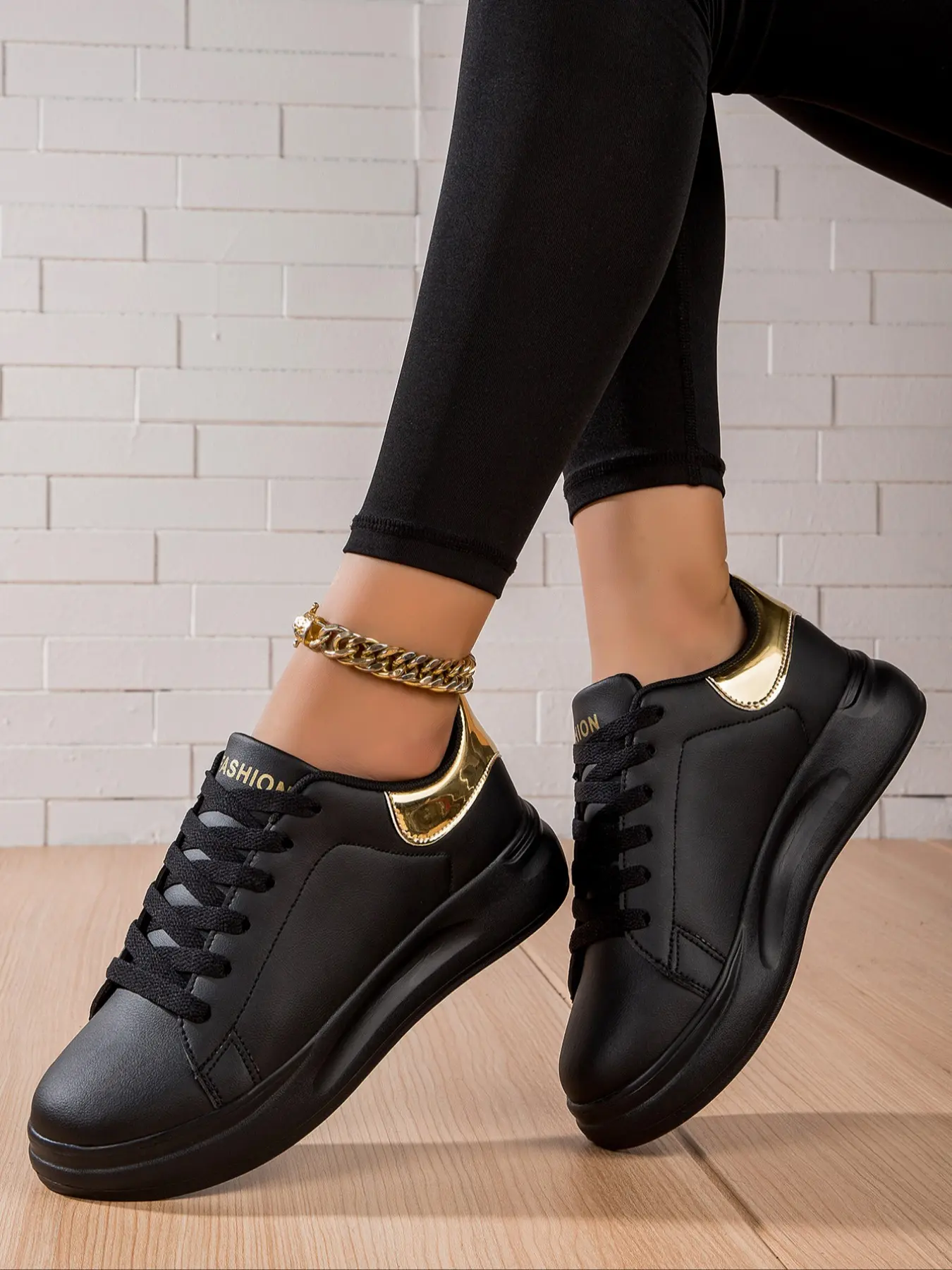 Women's Casual Skate Trainer Shoes, Casual Trainers, Thick Sole Height Increasing, Low Top Laced-Up, Plain Simple Design, Lightweight Comfortable, All Seasons, Walking Shoes, Sports Shoes, Thick Soled