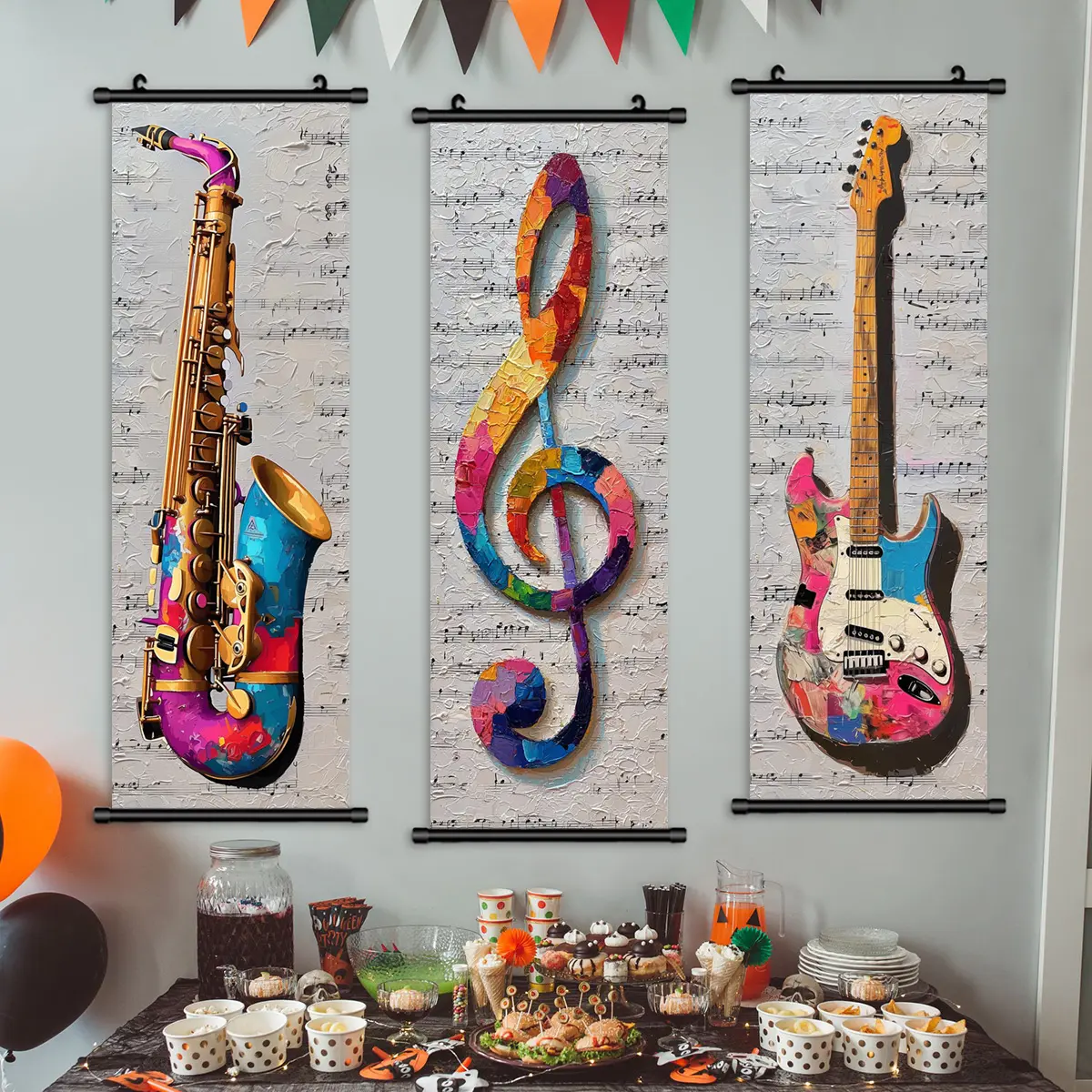 3-Piece Musical Instrument Art Posters, Modern Abstract Art, Abstract Design, Colorful Music Lovers Wall Decor, Cool Wall Art, Modern Home Decor, Waterproof Living Room & Bedroom Decoration