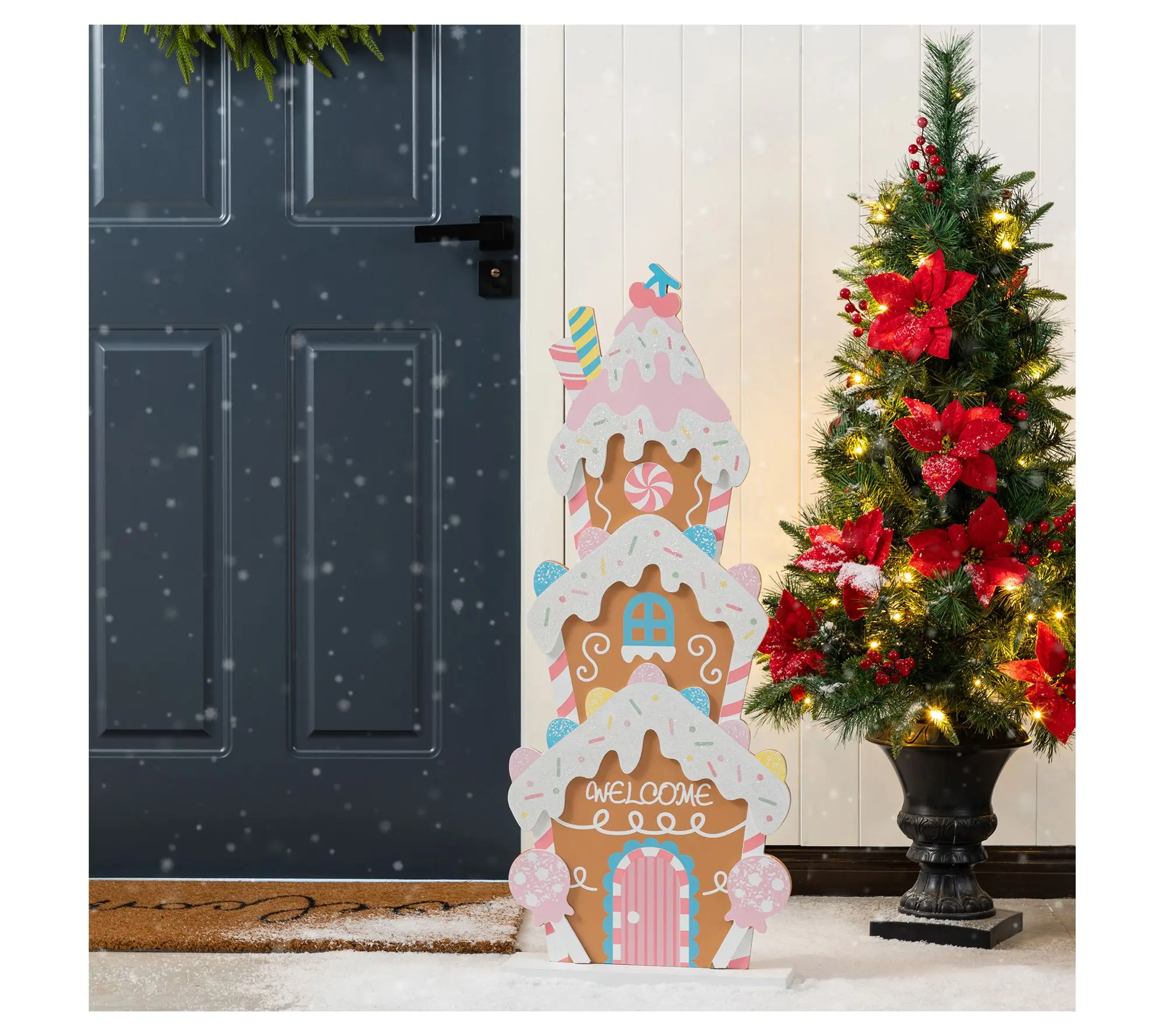 Glitzhome 35"H Wooden Christmas Gingerbread House Porch Sign