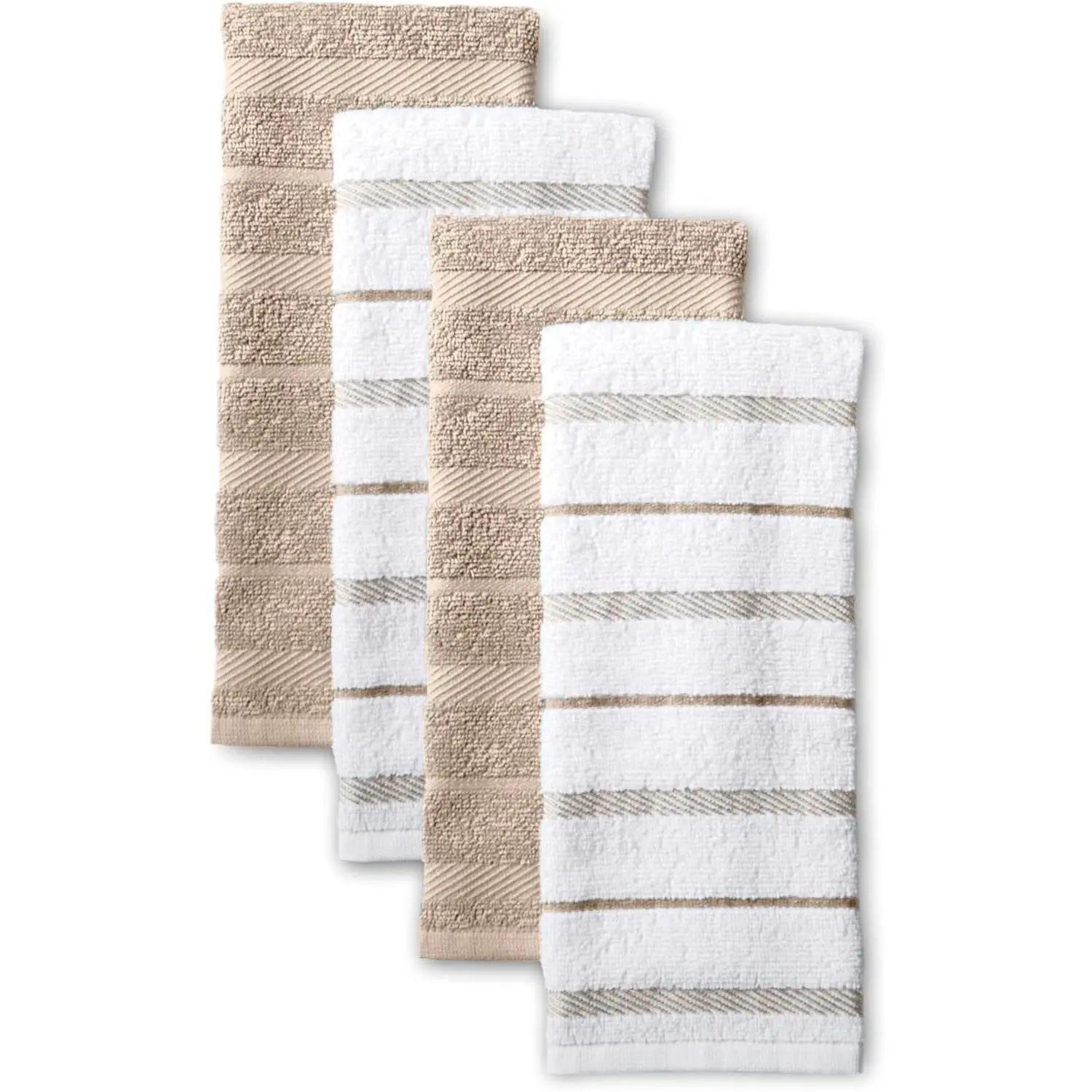 Premium Kitchen Towels 4 Pack Set, 100% Cotton Kitchen Dish Towels, Highly Absorbent Kitchen Hand Towels, Soft Quick Dry Dish Cloths for Kitchen, Farmhouse Kitchen Towels, Kitchen Cleaning Towels, Tan & White, 16 x 26 Inch