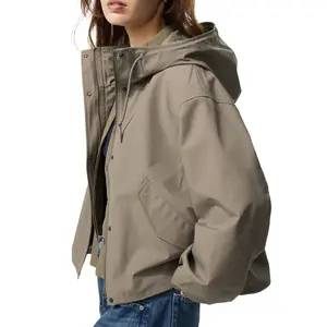 Hixiaohe Windbreaker Jacket Women Zip Up Short Waterproof Parka Raincoat Outdoor Hiking Trench Coat with Hood