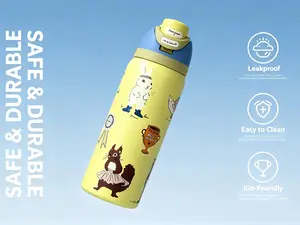 owala 32oz Childrens Animal Rabbit Squirrel Insulated Stainless Steel Water Bottle, Easy Open Push Button Lid Leak Proof Thermos Cup for School & Daily Outdoor Use