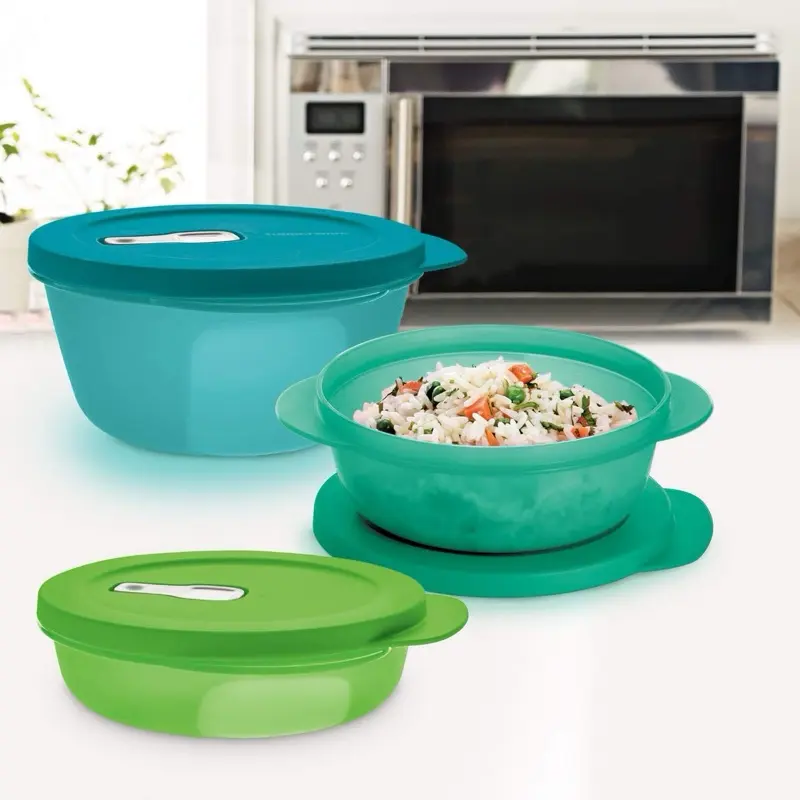 3-Piece Stackable Plastic Kitchen Food Storage Containers Set (Green, Teal, Blue) with Lids, Microwave-Safe for Meal Prep, Freshness-Keeping Kitchenware Preserving Containers, Stackable Storage Containers