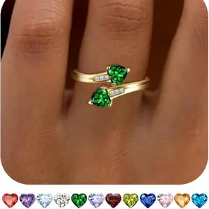 new 12 birthstone ring, copper zircon claw inlaid with love gemstone, side opening adjustable women's ring