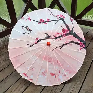 Chinese Floral Pattern Umbrella, Sun Protection Silk Cloth Rainproof Umbrella, Sakura Bamboo Flower Umbrella for Weddings Parties School Office Home Travel, Lightweight Umbrella