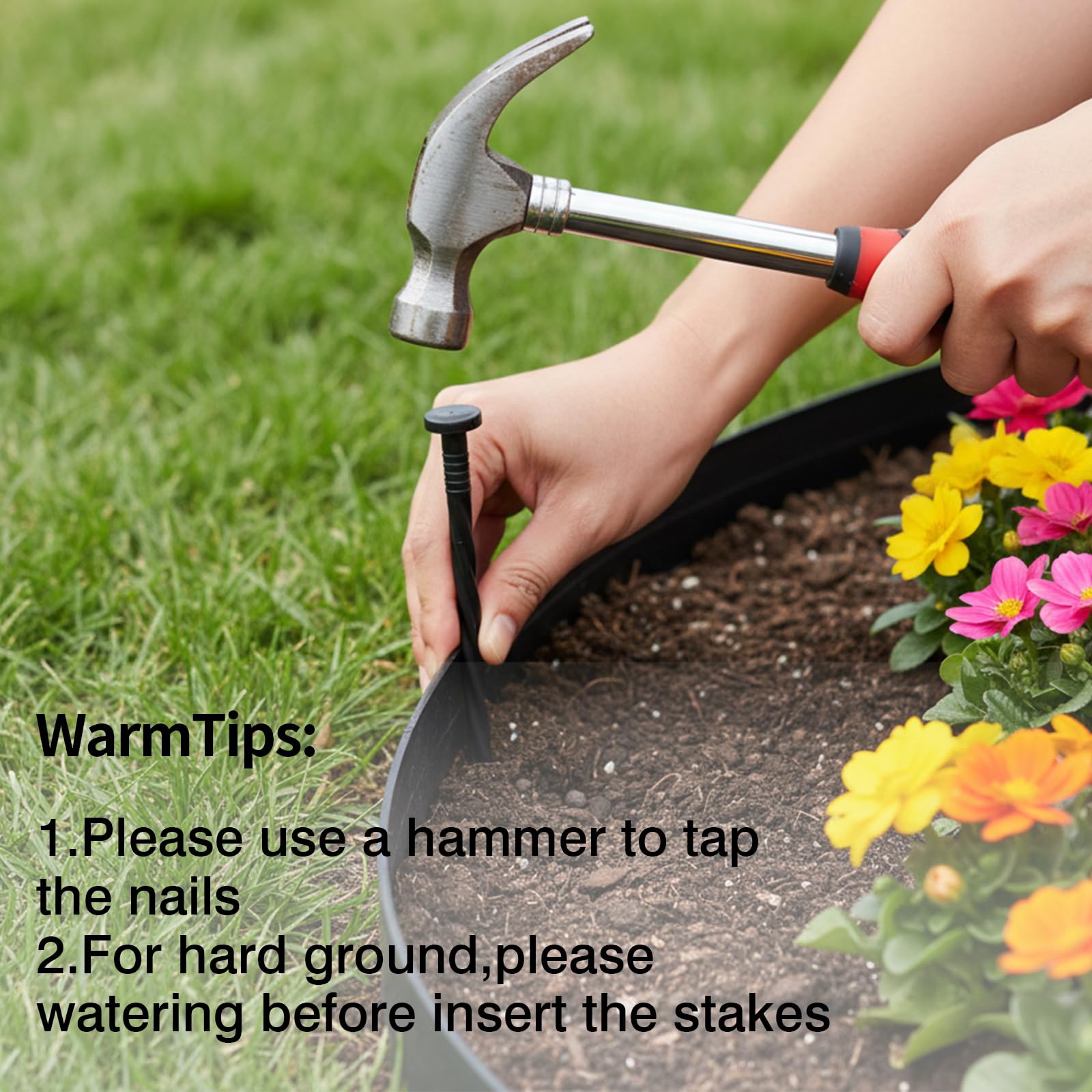 Garden Edging Border, 50FT 2-Inch Flexible Landscape Edging with 48 Stakes, Tool-Free Plastic Lawn Border for Flower Bed Edging Borders, Yard & Landscaping Projects