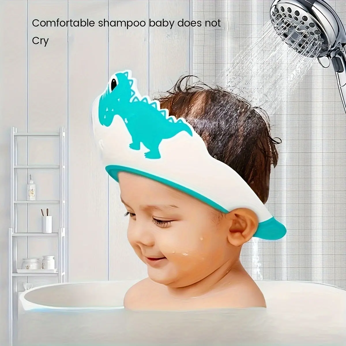Unisex Dinosaur Shower Cap for Kids, Leak-Proof Bath Accessory with Comfortable Fit and Ear Protection for Ages 3-6 Years