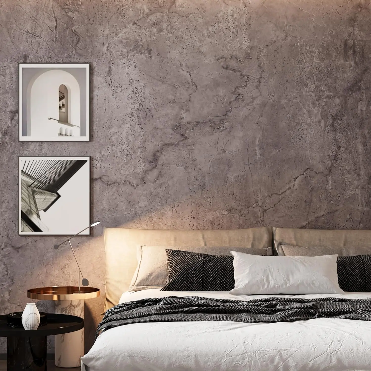 16"x354" Air Guide Design Extra Thick Grey Light Purple Marble Concrete Wallpaper Peel and Stick Industrial Gray Marble Concrete Contact Paper Vinyl Wrap Glossy Sticker for Bathroom Office Room