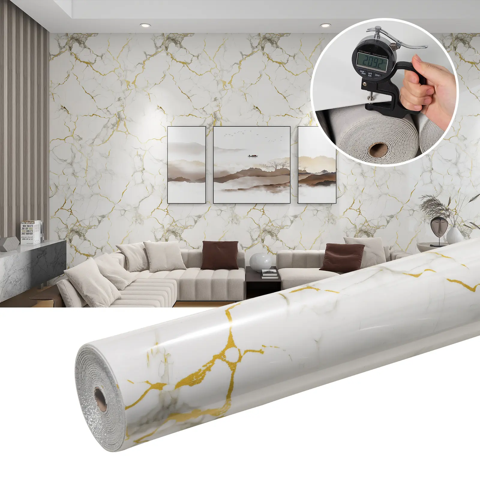 Marble Effect Self-Adhesive Wall Tiles for Kitchen and Bathroom, Waterproof Thickened Aluminum Plastic Panels, Easy Home Installation