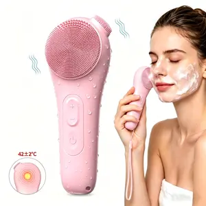 [Teaifa] Facial Cleansing Brush, Vibrating and Heating Facial Cleansing Massager, Rechargeable Silicone Face Scrubber with Nose Brush & Lanyard, Deep Cleansing Waterproof Face Brush for Men and Women Summer Gift
