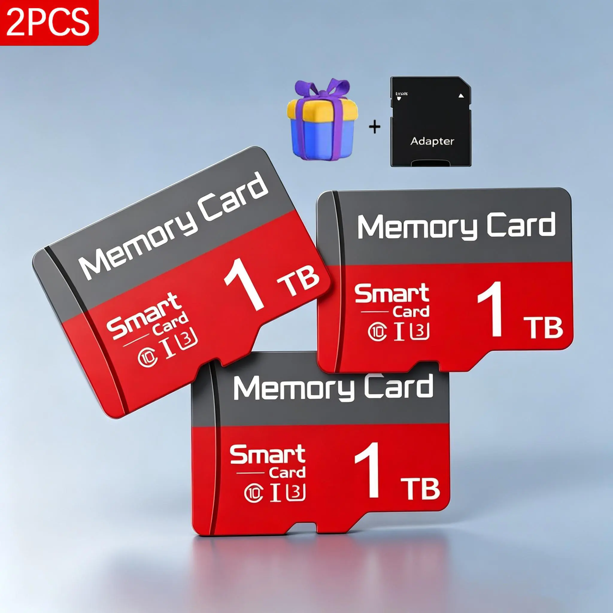 2 Sets 1TB TF SD Cards for Car Audio, Durable SD Memory Card for Dash Cams, SDXC Card for Security Cameras, Micro SD Card for Mobile Phones, SD Card with Adapter for PC & Data Storage