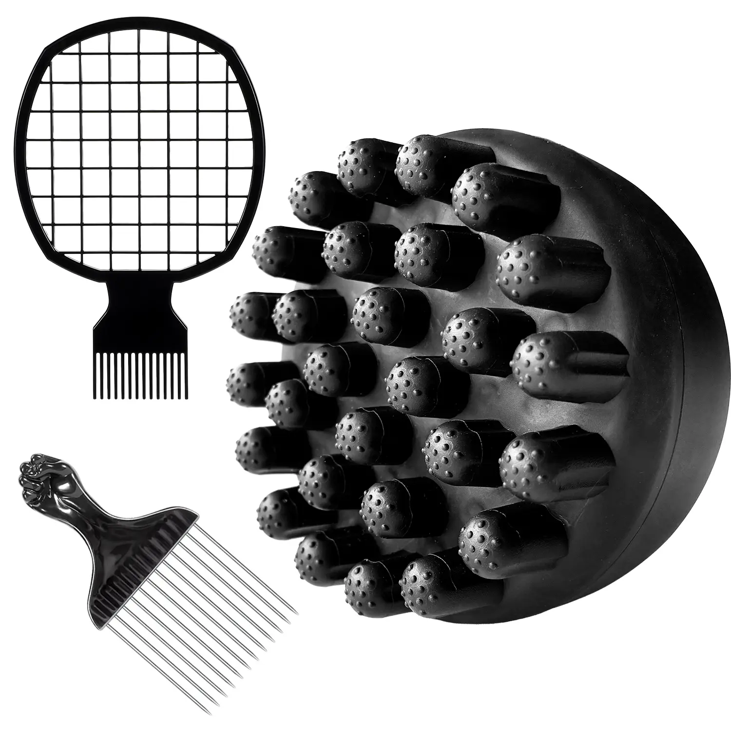 3-Piece Afro Curl Brush Set, Portable Silicone Twist Brush with Root Lift Pick & Mesh Comb for Coily Hair & Starter Locs, Curly Styling Hair Tools