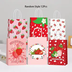 12pcs Strawberry Gift Bags, High-End Handle Bags for Weddings, Mother's Day Gifts, Party Favors, Birthdays, Business Shopping, Graduations, Gift Wrapping Supplies, Creative Gift Packaging