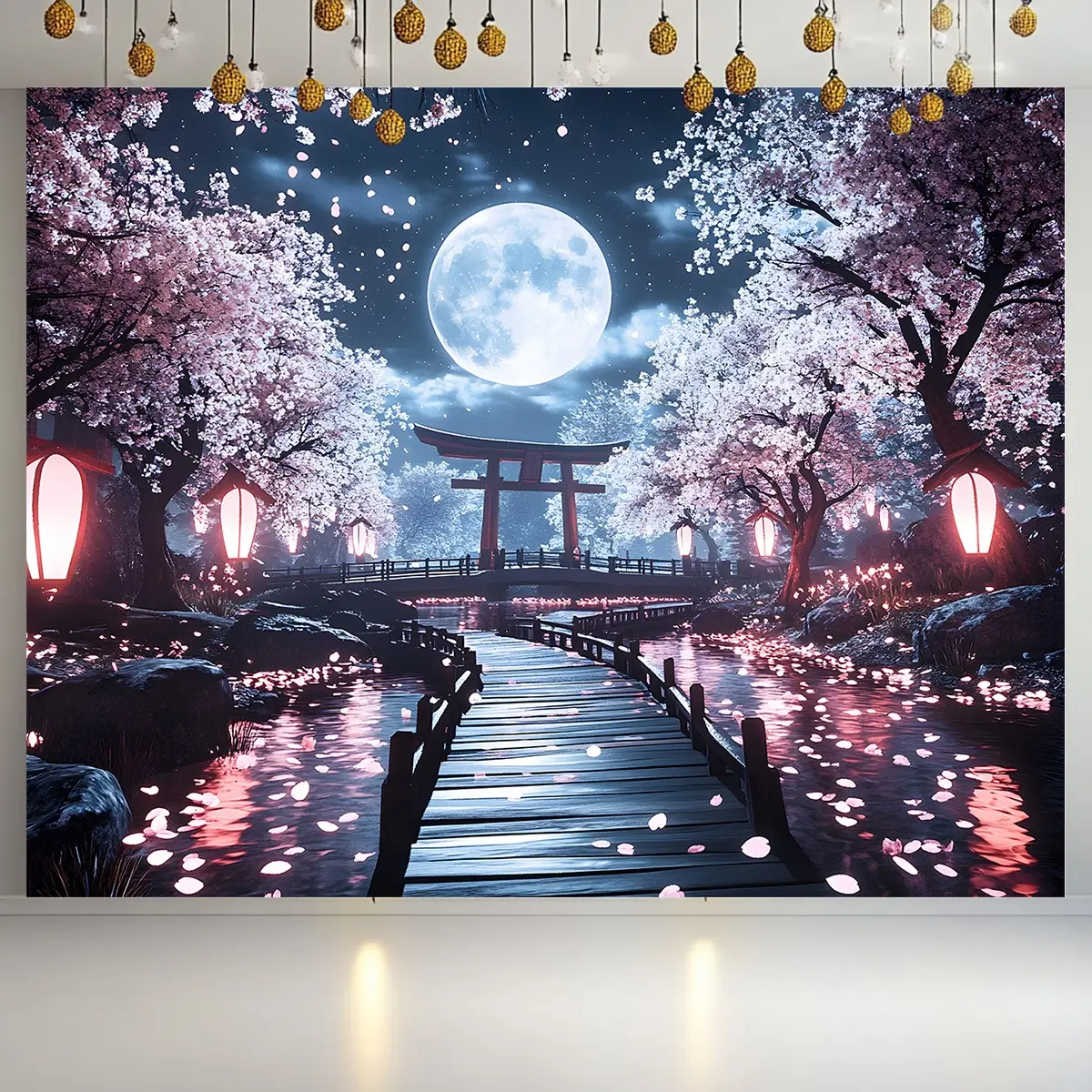 1-Piece Retro Rustic Industrial Watercolour Black and White Forest Moon Night HD Animal Print Polyester Tapestry - Machine Washable Decoration Wall Art Hanging with Free Hanger, Ideal for Living Room, Room Accessories (Birthday Gift)
