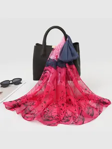 Women's Chiffon Scarf, New Floral Pattern, Korean Style, Loose-Fit, Casual, Long Summer Scarf, Elegant Travel Accessory