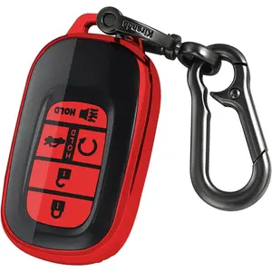 for Honda key fob cover,case with keychain,Soft TPU Protection key Shell/skin,5 Buttons fit 2022 2023 Accord Civic HR-V CR-V Pilot Remote Key(red)