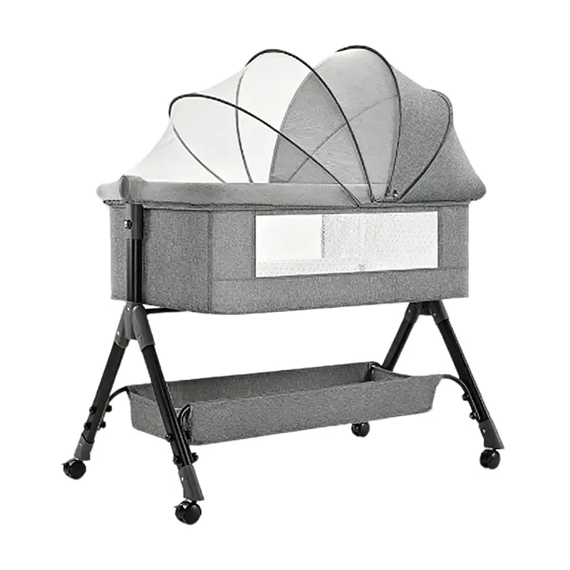 Bedside Bassinet for Baby, Easy to Assemble Portable Bassinet for Newborn with Storage Basket, Lockable Wheels & Soft Mattress, Adjustable Height Baby Bassinets Bedside Sleeper